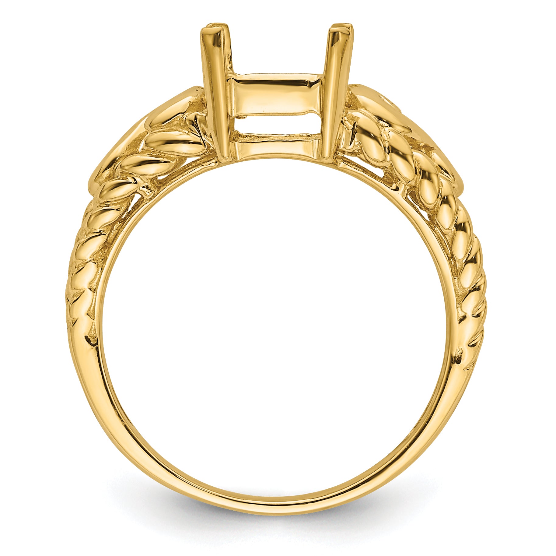 14k 8x6mm Emerald-cut Gemstone Ring Mounting (No Stone Included)