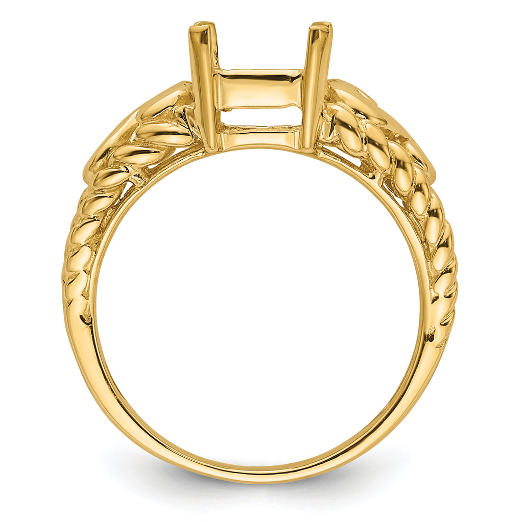 14k 8x6mm Emerald-cut Gemstone Ring Mounting (No Stone Included)