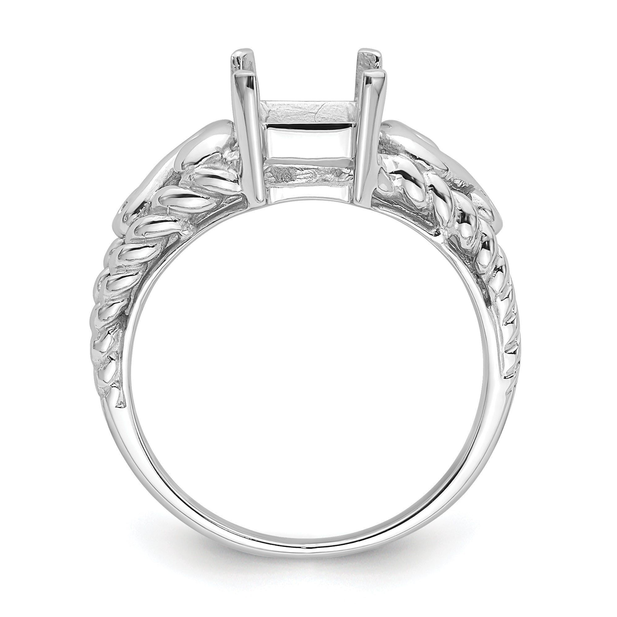 14k White Gold 8x6mm Emerald-cut Gemstone Ring Mounting (No Stone Included)