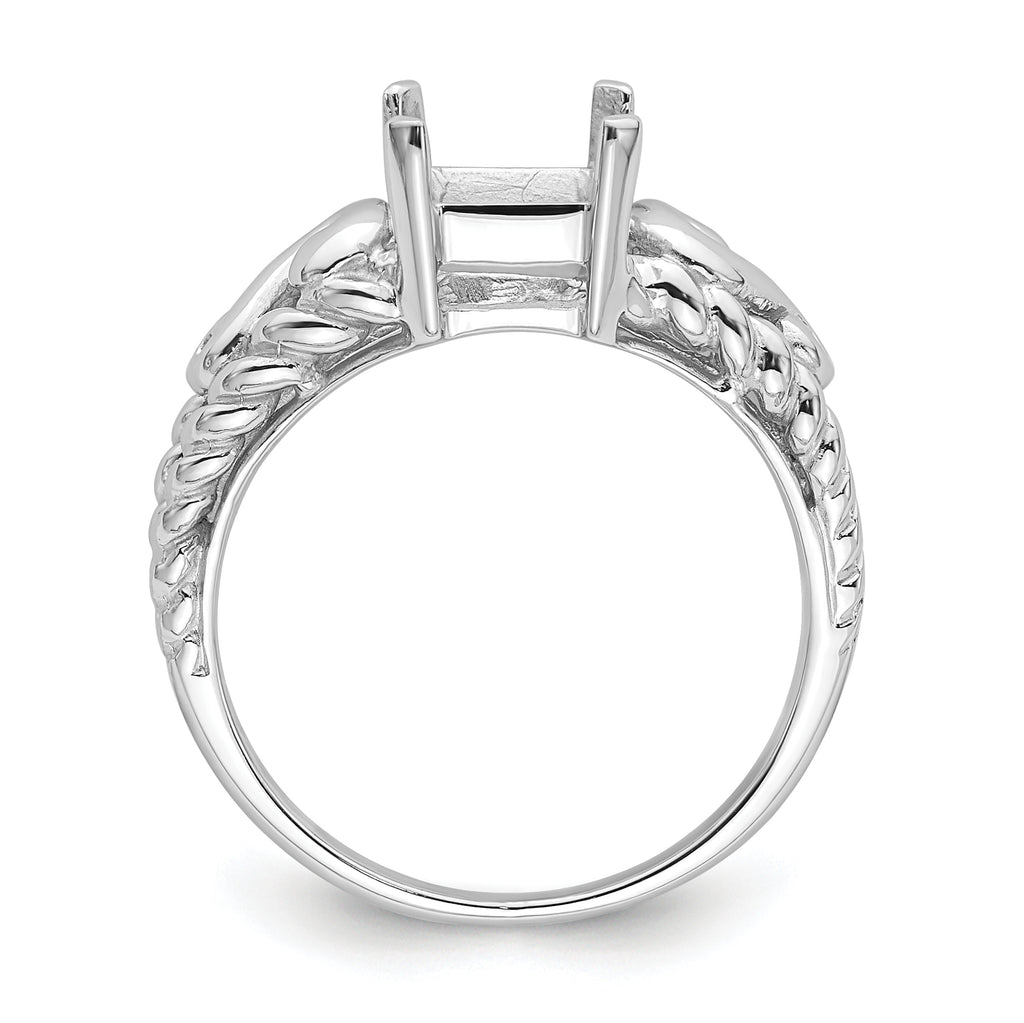 14k White Gold 8x6mm Emerald-cut Gemstone Ring Mounting (No Stone Included)