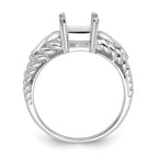 14k White Gold 8x6mm Emerald-cut Gemstone Ring Mounting (No Stone Included)