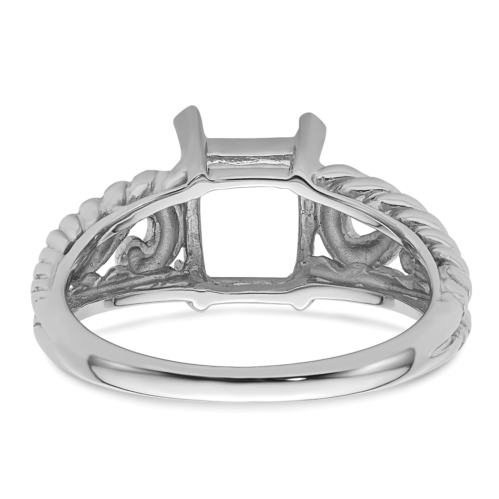 14k White Gold 8x6mm Emerald-cut Gemstone Ring Mounting (No Stone Included)