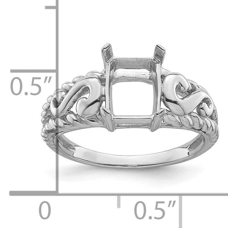 14k White Gold 8x6mm Emerald-cut Gemstone Ring Mounting (No Stone Included)