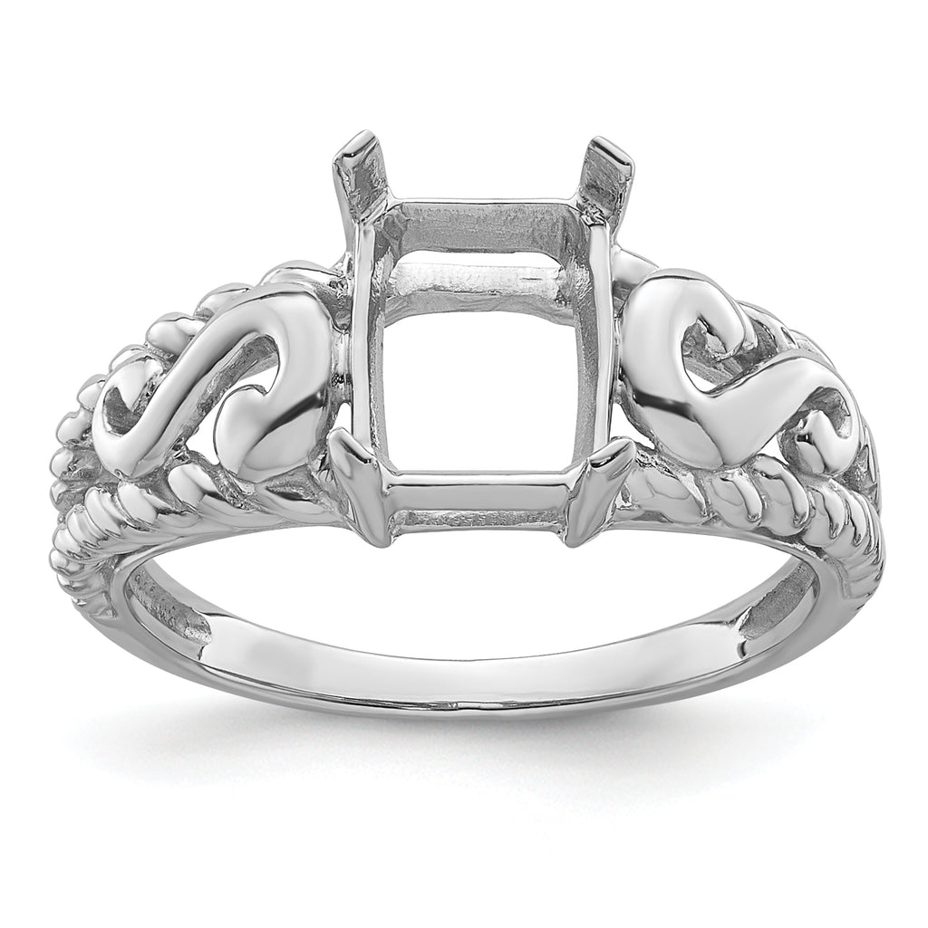 14k White Gold 8x6mm Emerald-cut Gemstone Ring Mounting (No Stone Included)