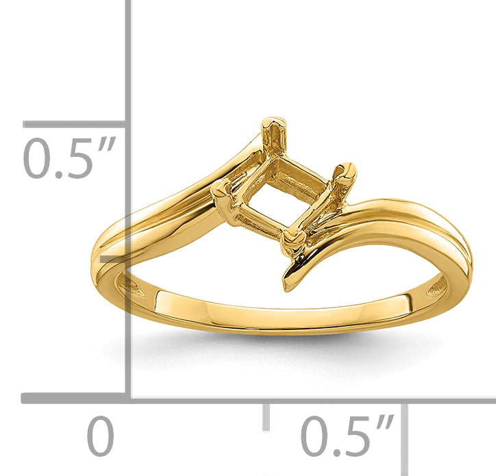 14k 4mm Princess Gemstone Ring Mounting (No Stone Included)