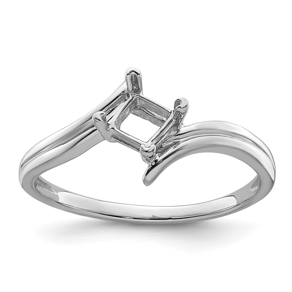 14k White Gold 4mm Princess Gemstone Ring Mounting (No Stone Included)