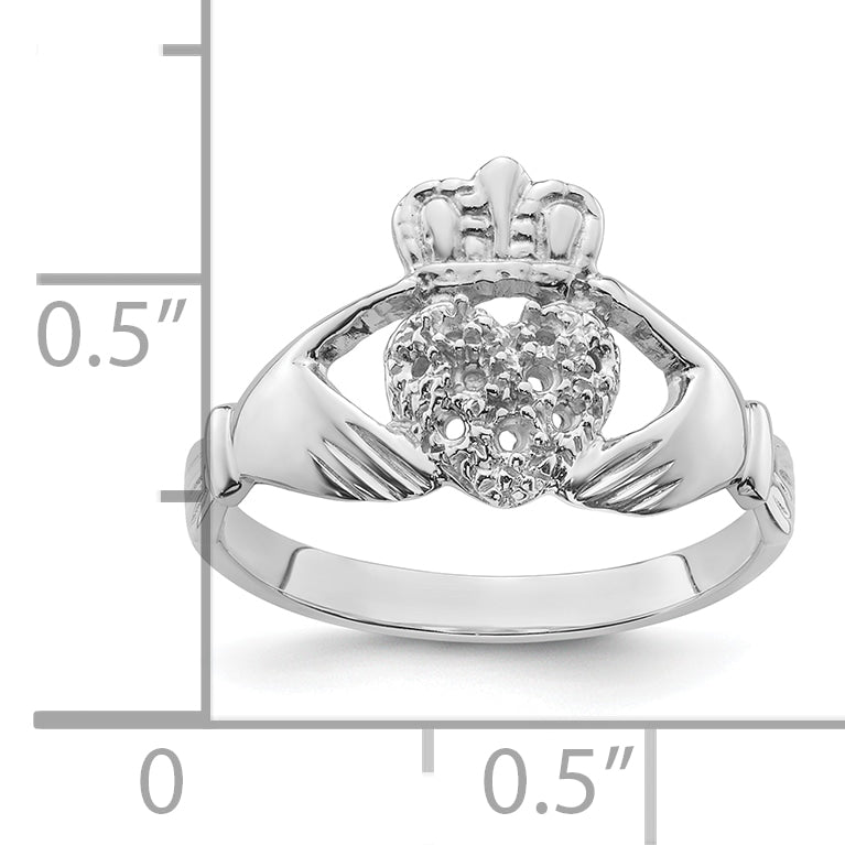 14k White Gold Claddagh Ring Mounting (No Stone Included)