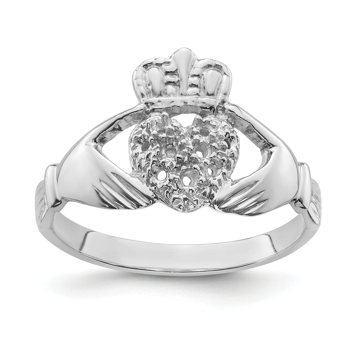 14k White Gold Claddagh Ring Mounting (No Stone Included)
