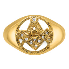 14k Men's Polished and Textured AA Quality Diamond Masonic Ring