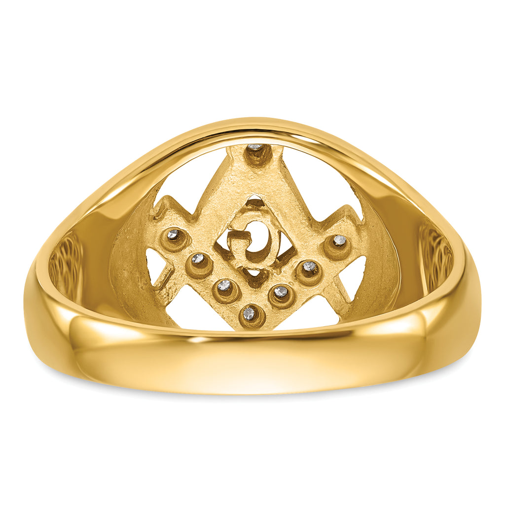 14k Men's Polished and Textured A Quality Diamond Masonic Ring
