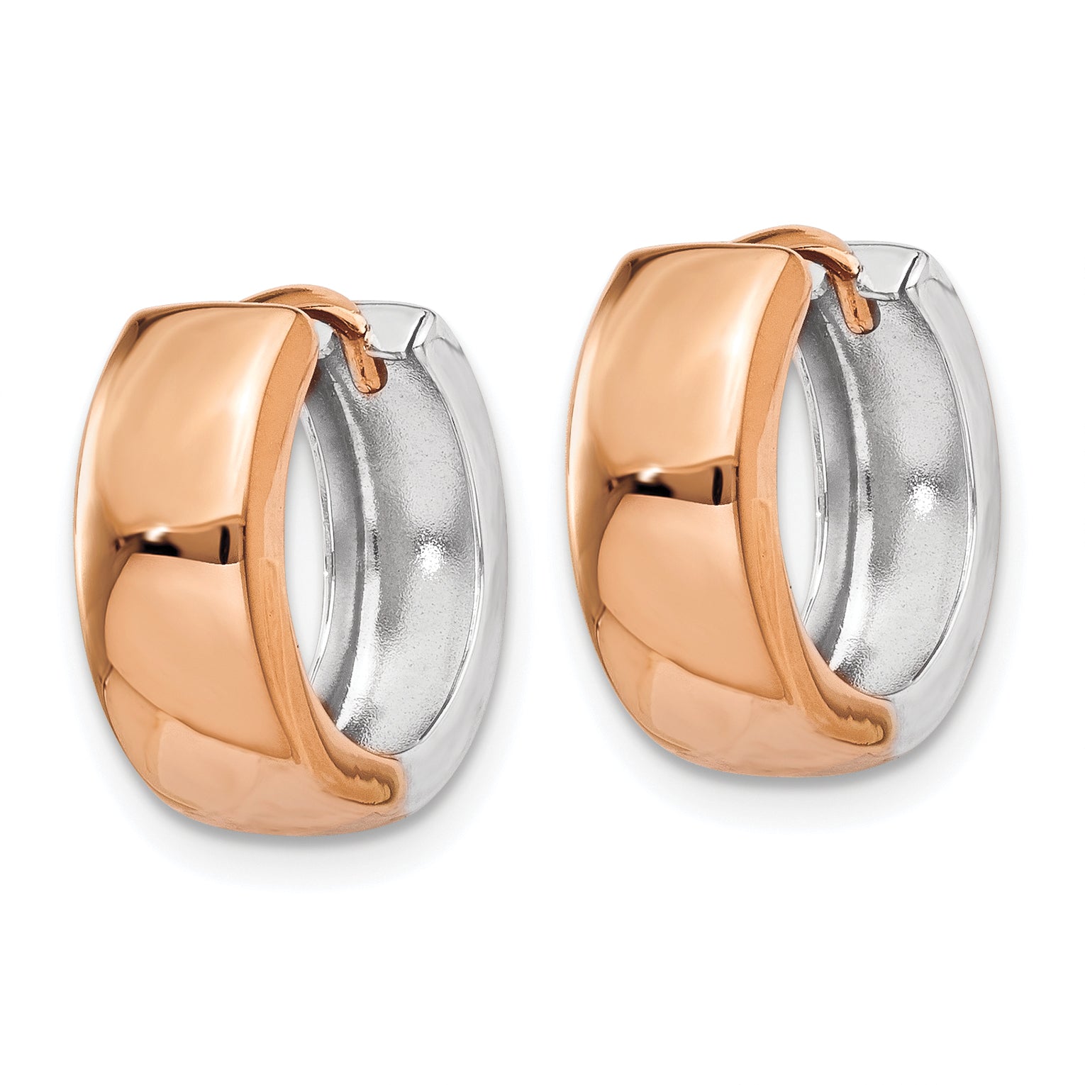 14k Two-tone White and Rose Gold Hinged Hoop Earrings Secondary image