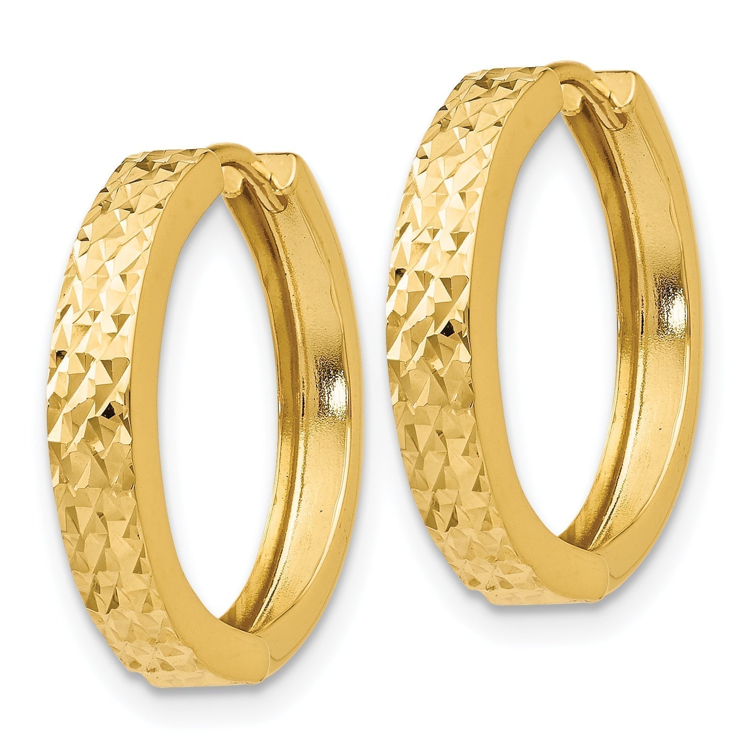 14K Yellow Gold Diamond-Cut Hinged Hoop Earrings, 15mm x 3.5mm Secondary image