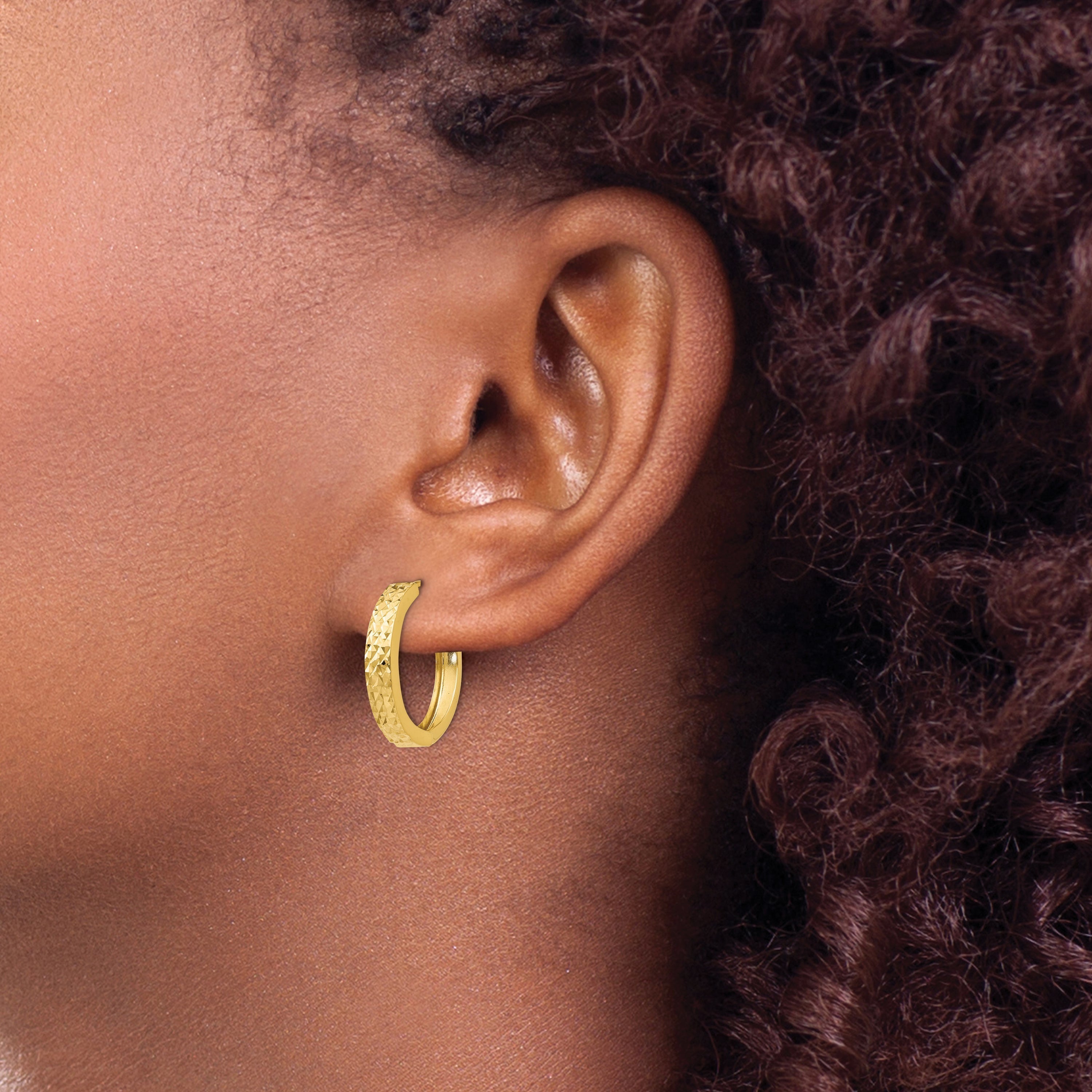 14K Yellow Gold Diamond-Cut Hinged Hoop Earrings, 15mm x 3.5mm