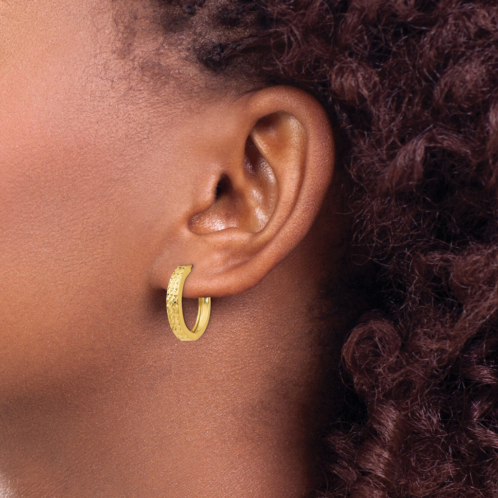 14K Yellow Gold Diamond-Cut Hinged Hoop Earrings, 15mm x 3.5mm