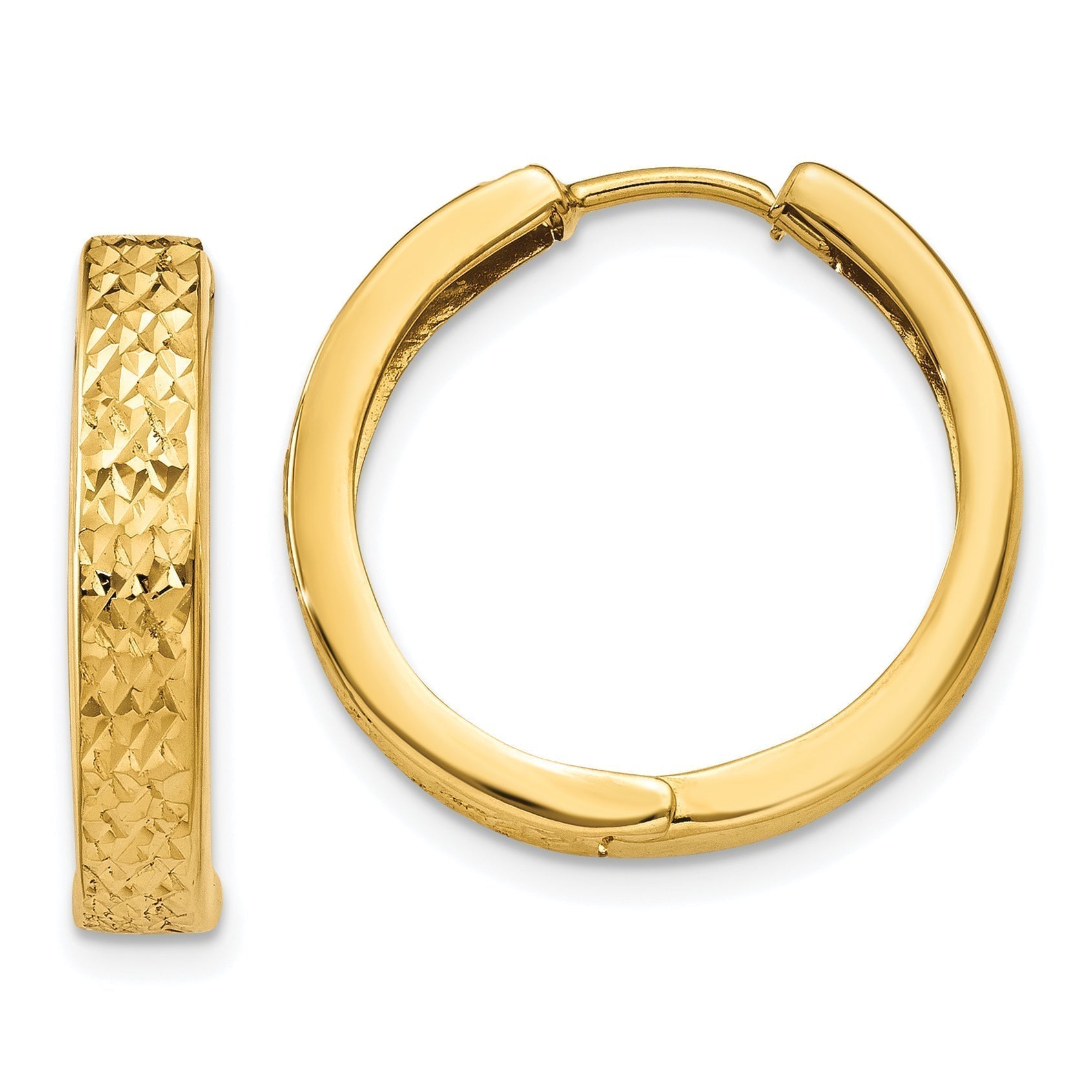 14k Diamond-cut Hinged Hoop Earrings Main image