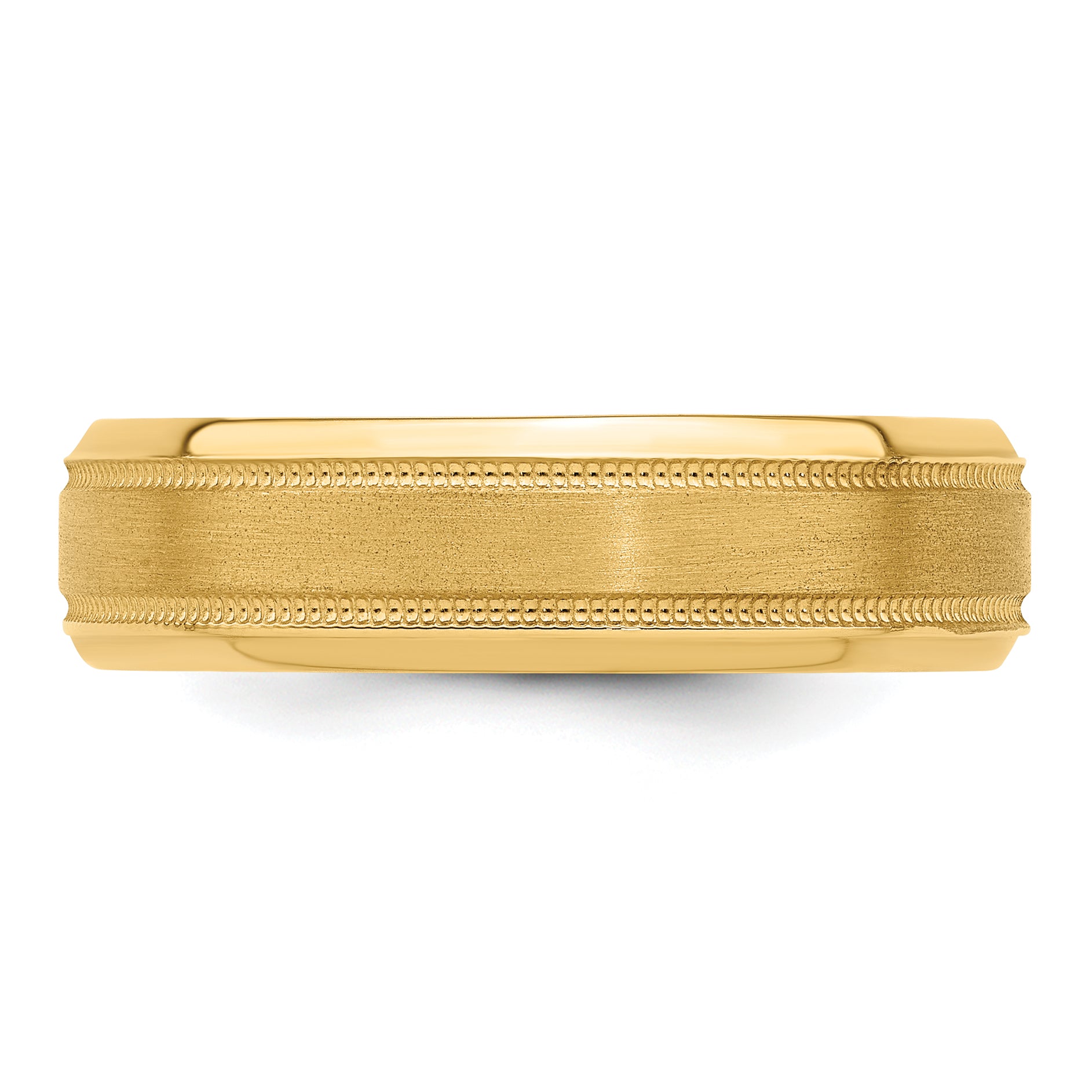 14k Yellow Gold 6mm Standard Weight Comfort Fit Brushed Satin/Polished Milgrain Grooved Edge Wedding Band