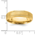 14k Yellow Gold 6mm Standard Weight Comfort Fit Brushed Satin/Polished Milgrain Grooved Edge Wedding Band