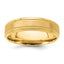 14k Yellow Gold 6mm Lightweight Comfort Fit Brushed Satin/Polished Milgrain Grooved Edge Wedding Band