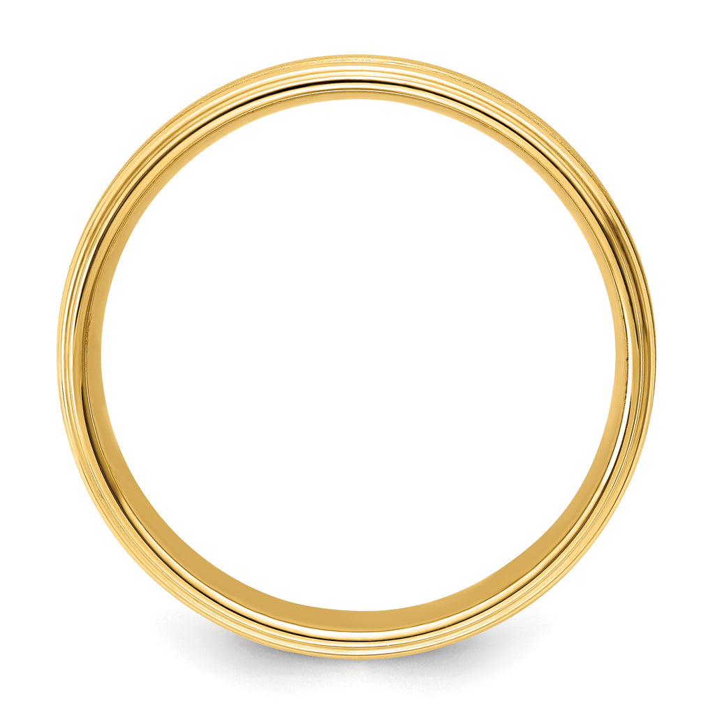 14k Yellow Gold 6mm Standard Weight Comfort Fit Brushed Satin/Polished Milgrain Grooved Edge Wedding Band