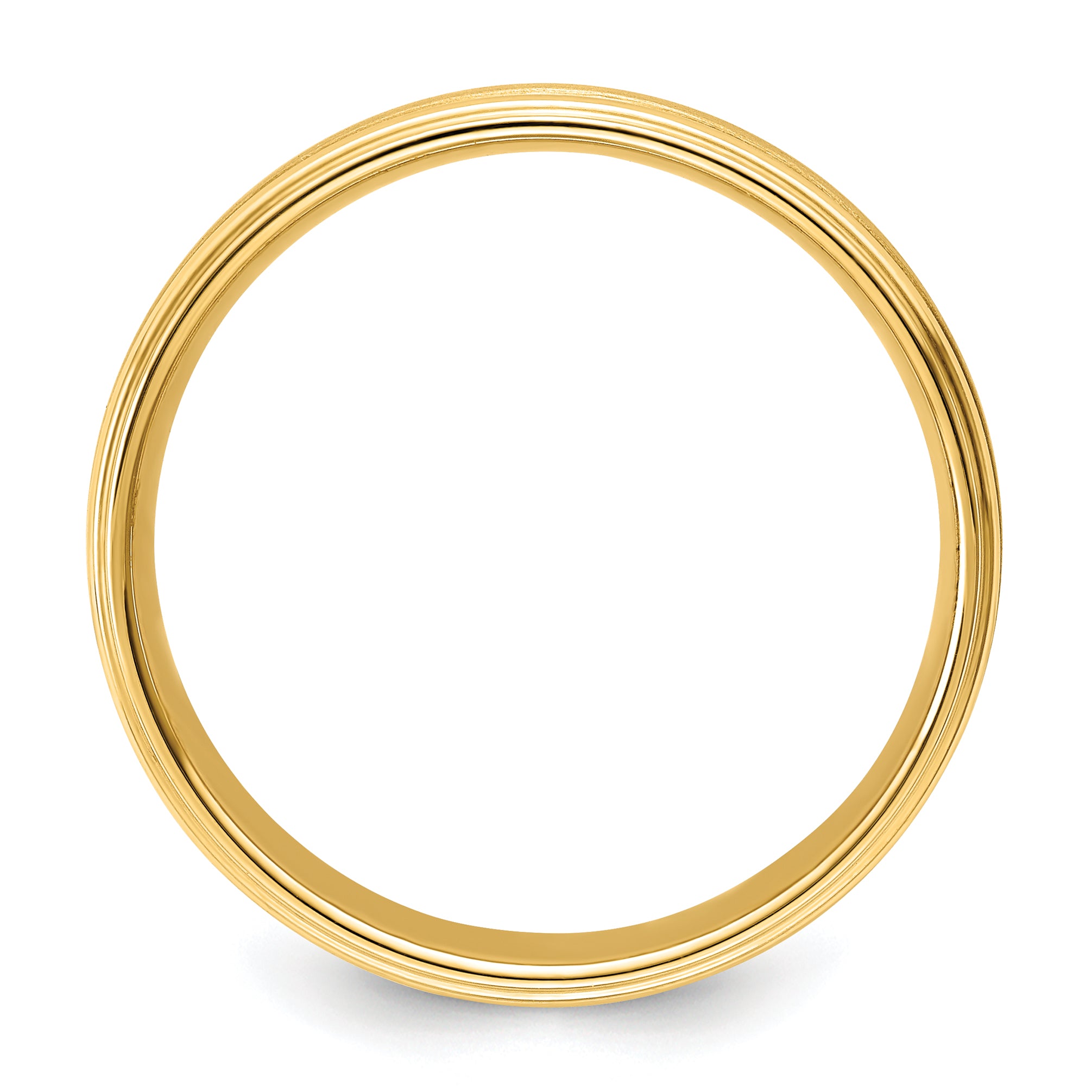 14k Yellow Gold 6mm Standard Weight Comfort Fit Brushed Satin/Polished Milgrain Grooved Edge Wedding Band