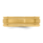 14k Yellow Gold 6mm Heavyweight Comfort Fit Brushed Satin/Polished Milgrain Grooved Edge Wedding Band
