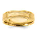 14k Yellow Gold 6mm Lightweight Comfort Fit Brushed Satin/Polished Milgrain Grooved Edge Wedding Band