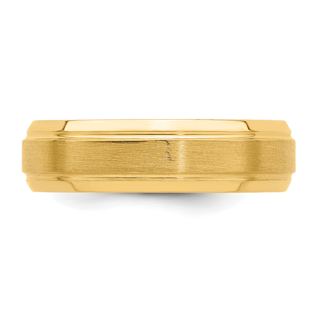 14k Yellow Gold 6mm Standard Weight Comfort Fit Brushed Satin/Polished Line Edge Wedding Band