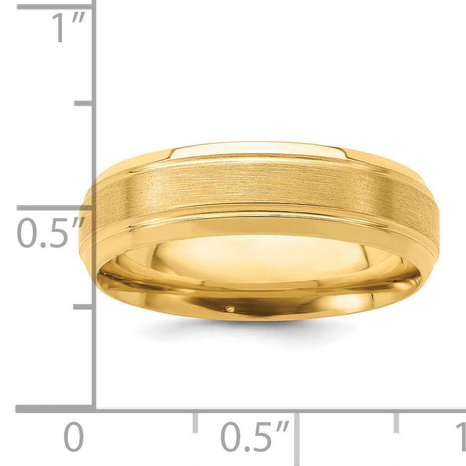 14k Yellow Gold 6mm Lightweight Comfort Fit Brushed Satin/Polished Line Edge Wedding Band