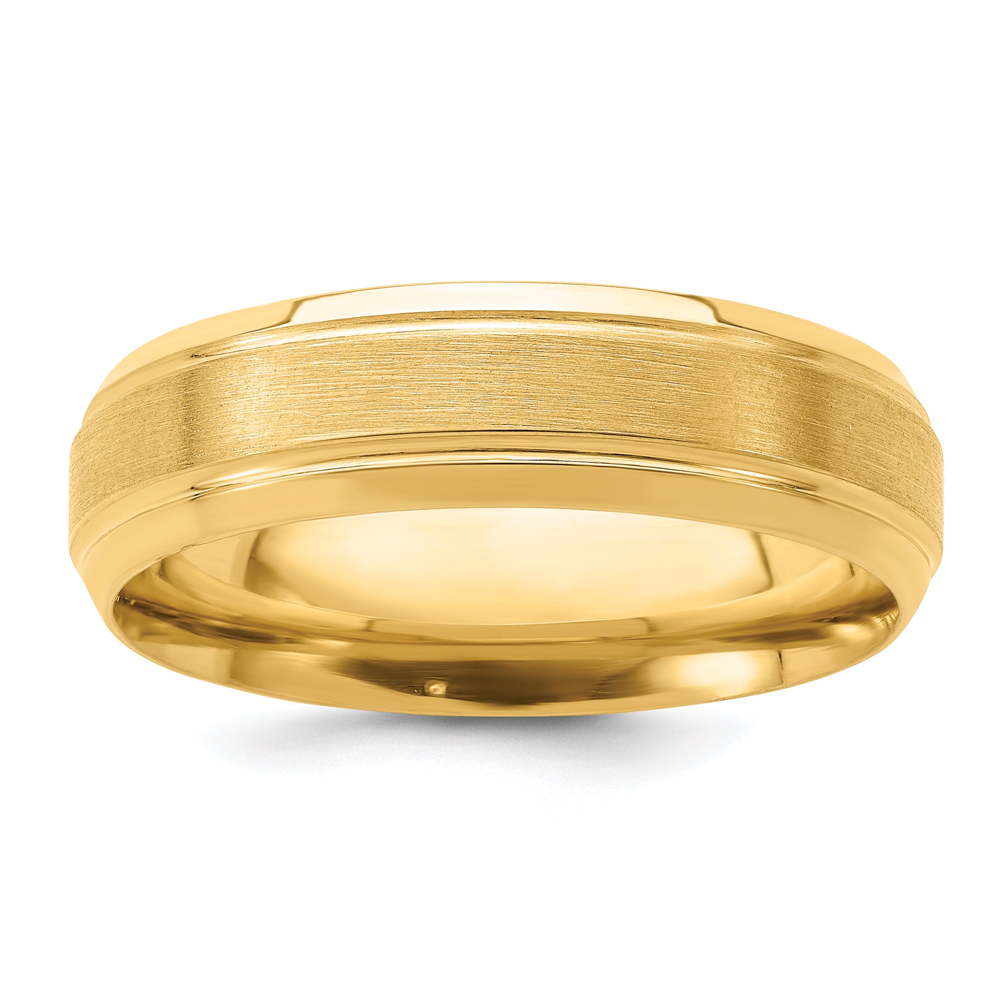 14k Yellow Gold 6mm Heavyweight Comfort Fit Brushed Satin/Polished Line Edge Wedding Band