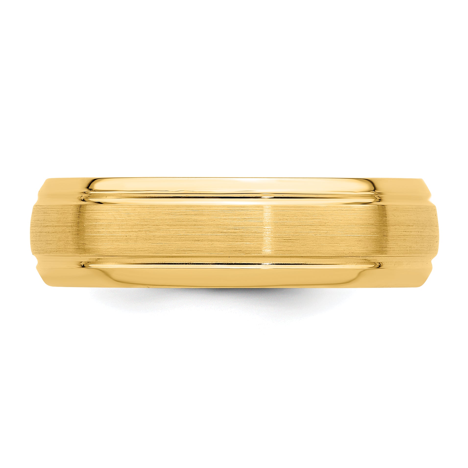 14k Yellow Gold 6mm Lightweight Comfort Fit Brushed Satin Line Edge Wedding Band