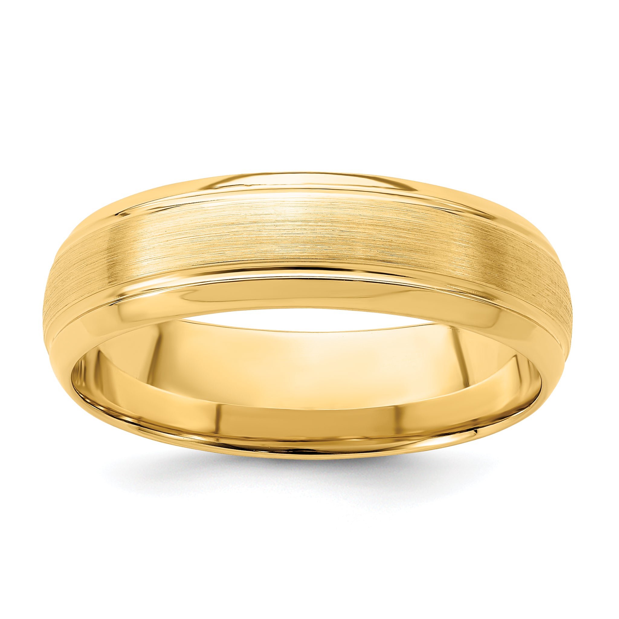 14k Yellow Gold 6mm Lightweight Comfort Fit Brushed Satin Line Edge Wedding Band