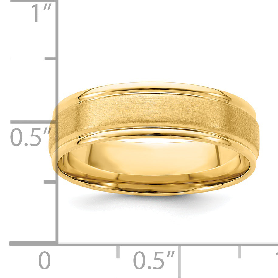 14k 6mm Standard Weight Comfort Fit Satin and Polished Grooved Edge Wedding Band