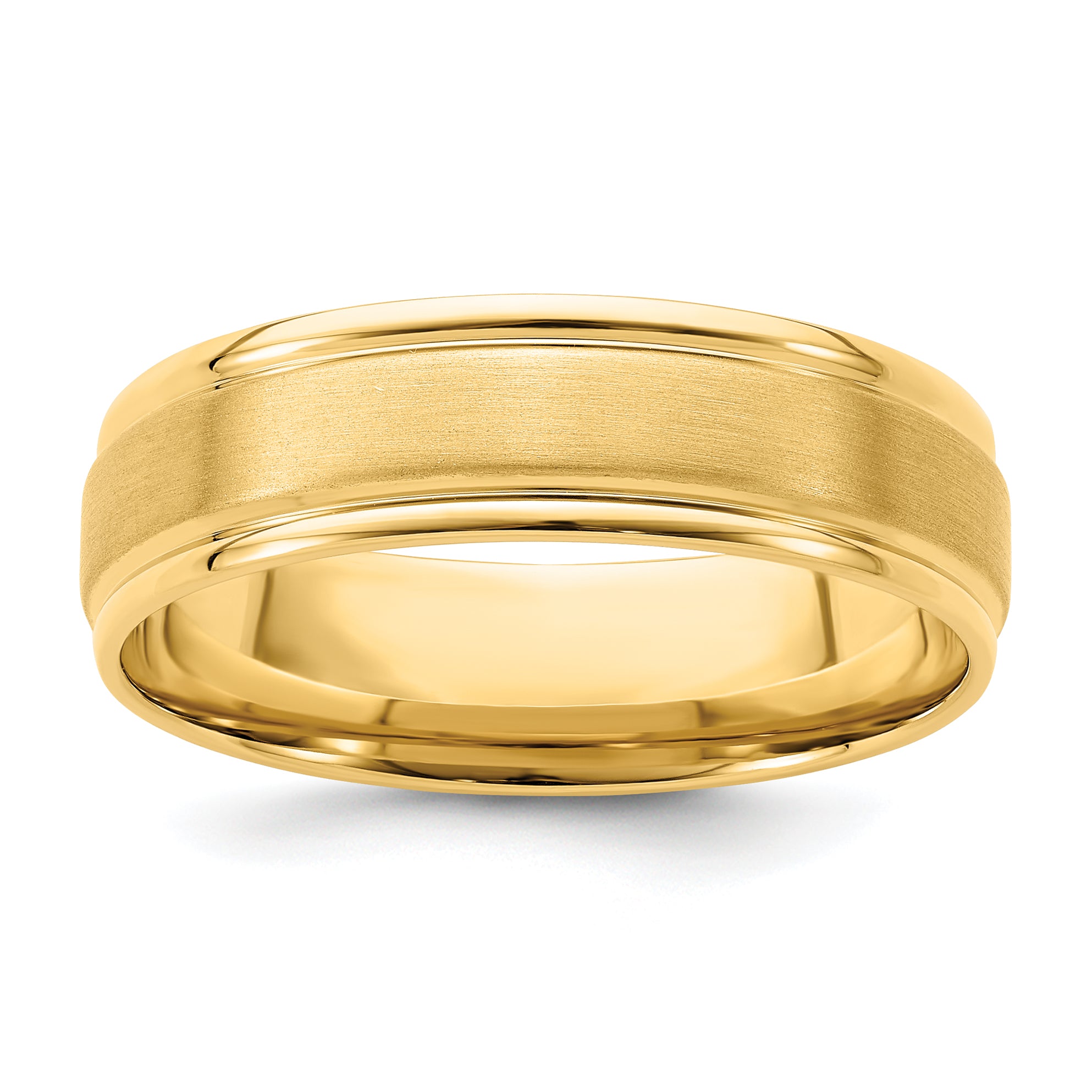 14k 6mm Standard Weight Comfort Fit Satin and Polished Grooved Edge Wedding Band Main image