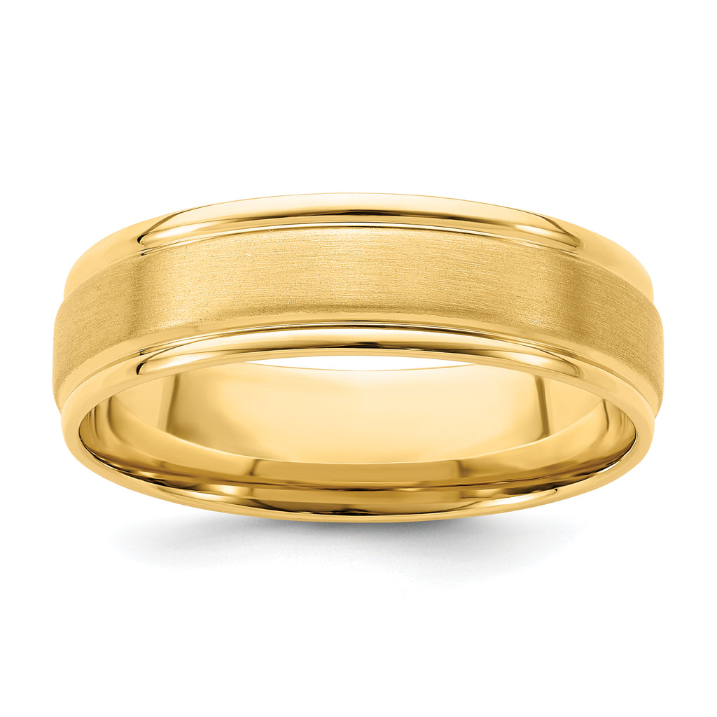 14k 6mm Standard Weight Comfort Fit Satin and Polished Grooved Edge Wedding Band