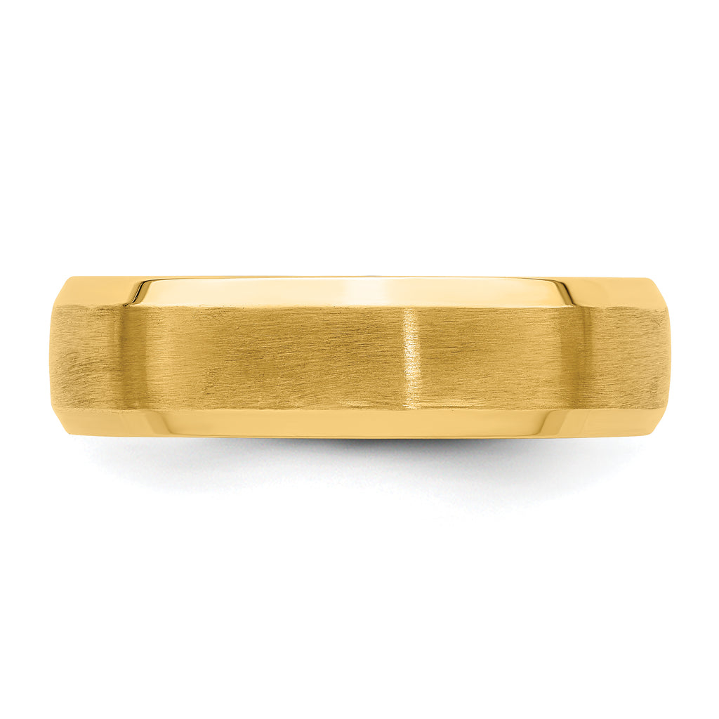 14k Yellow Gold 6mm Lightweight Comfort Fit Brushed Satin with Polished Beveled Edge Wedding Band