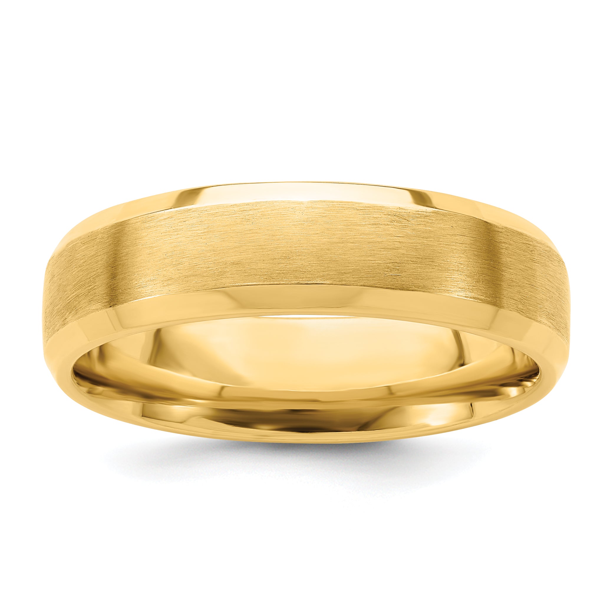 14k Yellow Gold 6mm Heavyweight Comfort Fit Brushed Satin with Polished Beveled Edge Wedding Band