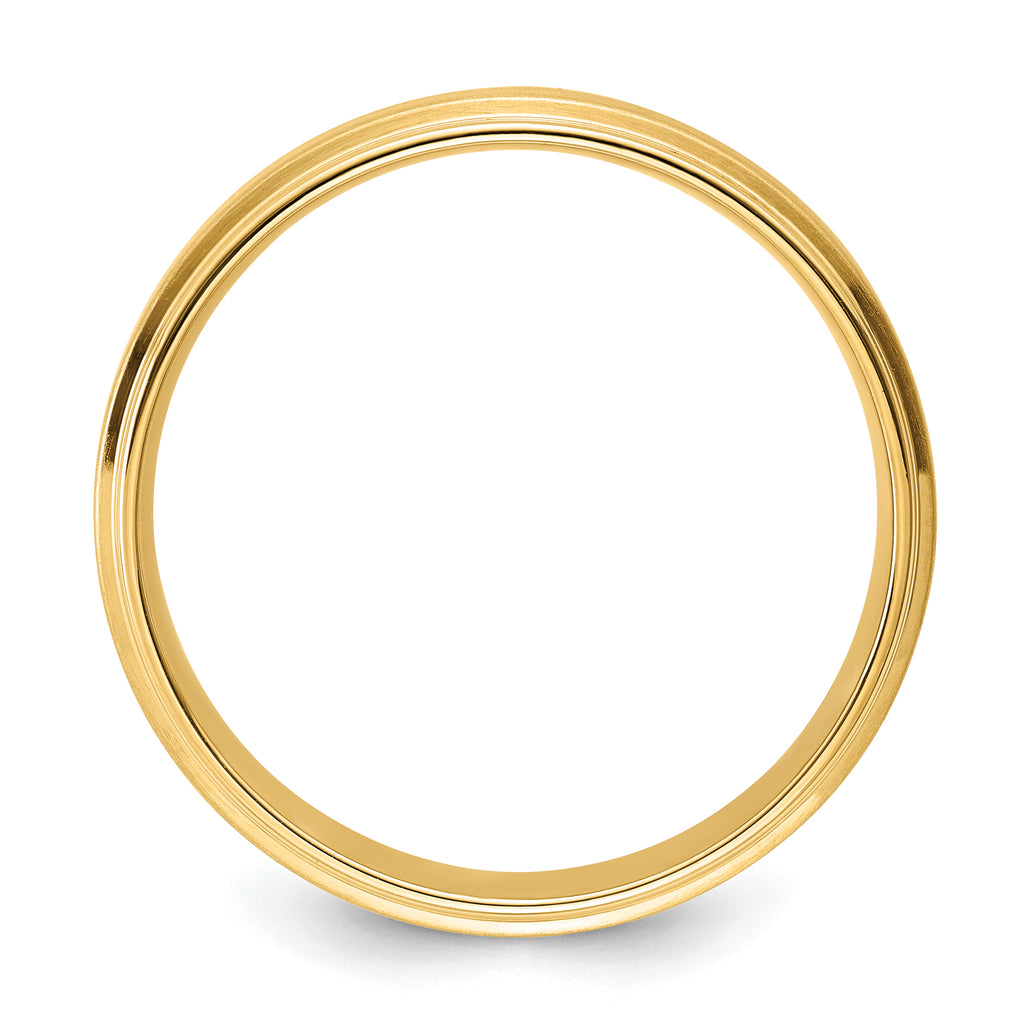 14k Yellow Gold 6mm Lightweight Comfort Fit Brushed Satin/Polished Stepped Edge Wedding Band
