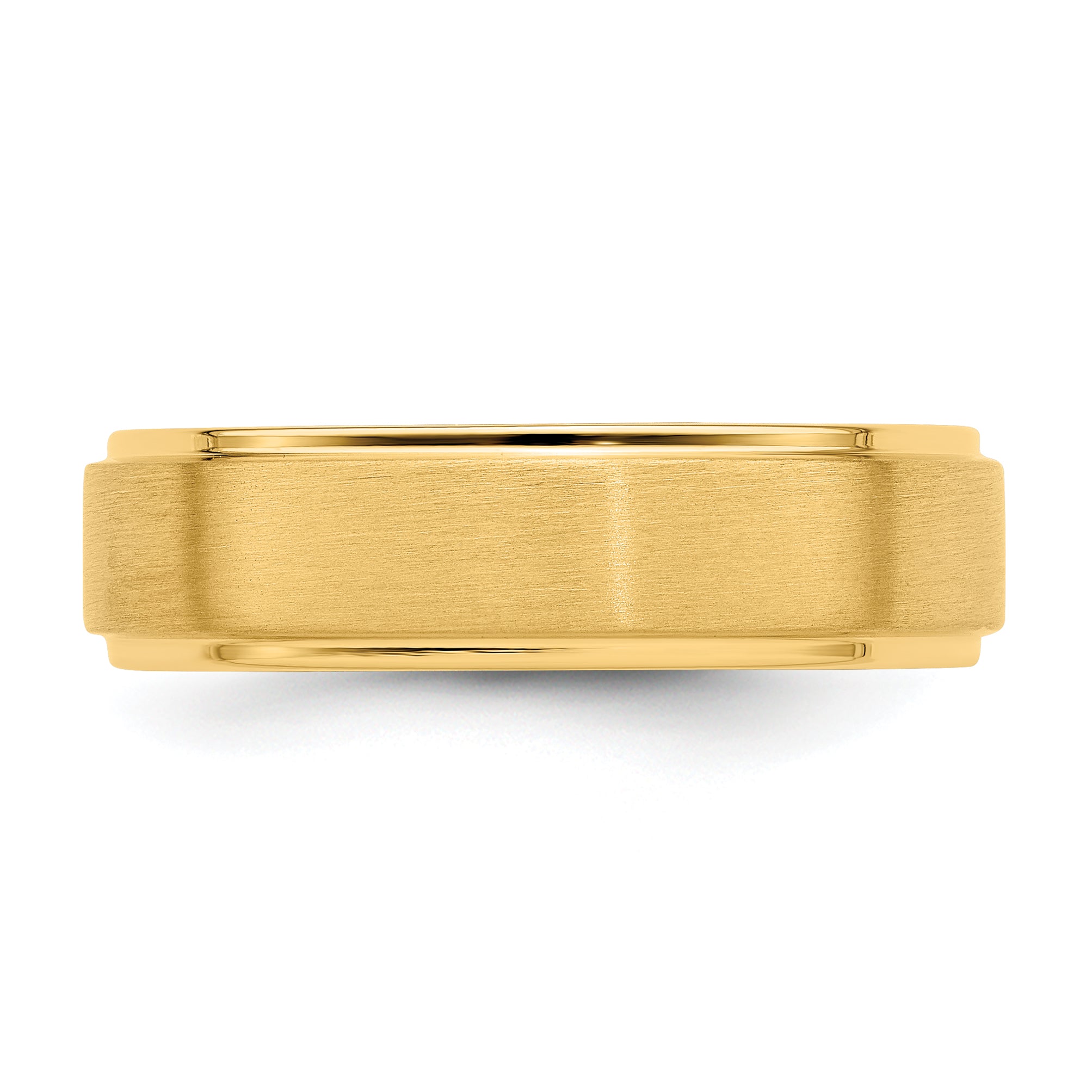 14k Yellow Gold 6mm Lightweight Comfort Fit Brushed Satin/Polished Stepped Edge Wedding Band