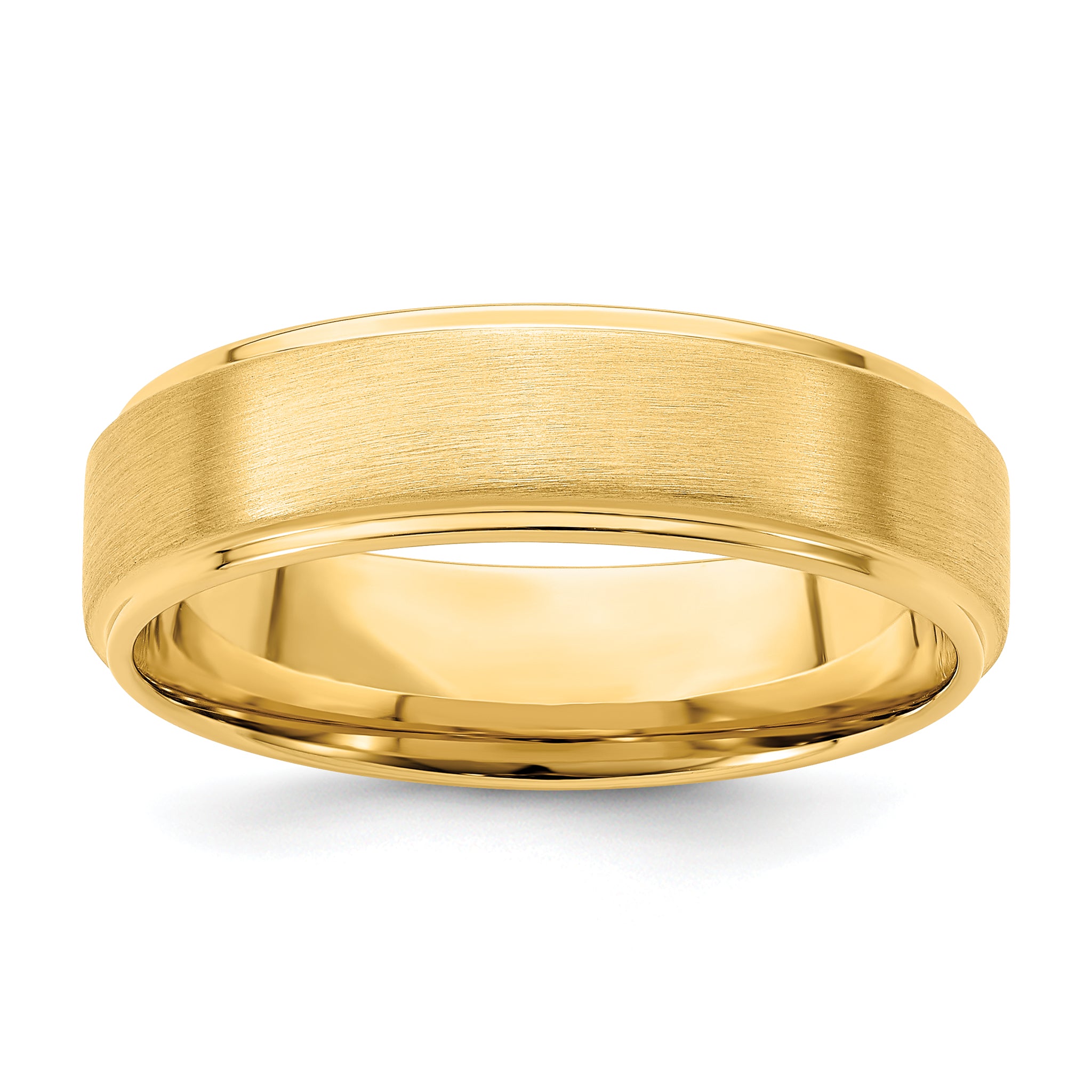 14k Yellow Gold 6mm Heavyweight Comfort Fit Brushed Satin/Polished Stepped Edge Wedding Band Main image