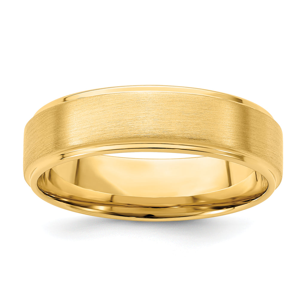 14k Yellow Gold 6mm Heavyweight Comfort Fit Brushed Satin/Polished Stepped Edge Wedding Band