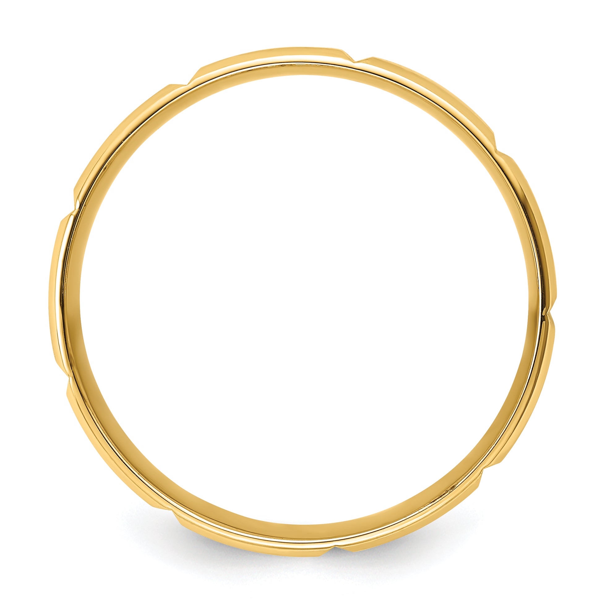 14k Yellow Gold 6mm Standard Weight Comfort Fit Brushed/Polished Beveled Edge with Vertical Lines Wedding Band