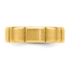 14k Yellow Gold 6mm Lightweight Comfort Fit Brushed/Polished Beveled Edge with Vertical Lines Wedding Band