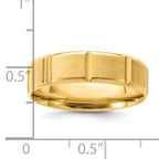 14k Yellow Gold 6mm Lightweight Comfort Fit Brushed/Polished Beveled Edge with Vertical Lines Wedding Band
