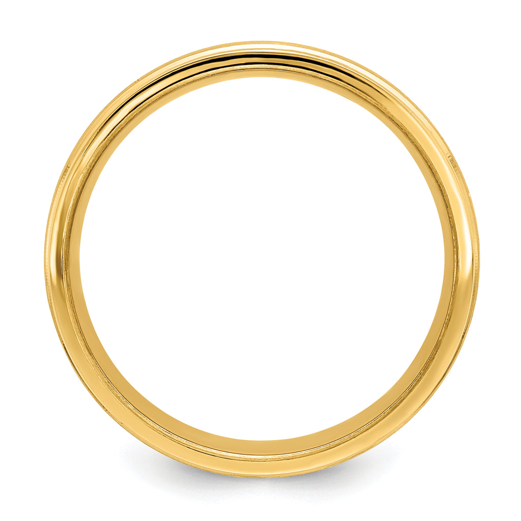 14k Yellow Gold 6mm Standard Weight Comfort Fit Brushed Satin with Center Line Fancy Wedding Band Size 10.5