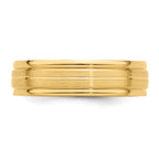 14k Yellow Gold 6mm Standard Weight Comfort Fit Brushed Satin with Center Line Fancy Wedding Band Size 10.5