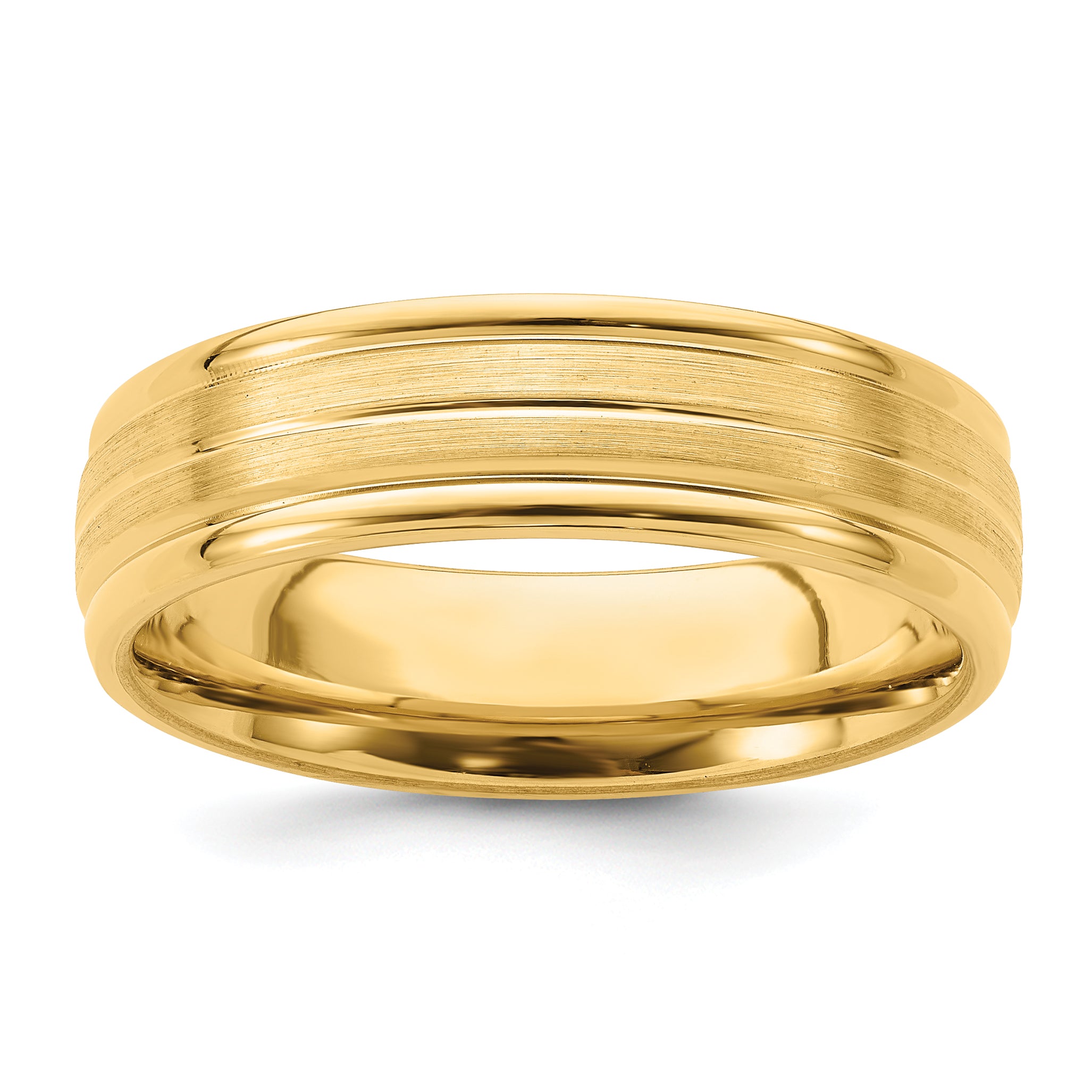 14k Yellow Gold 6mm Lightweight Comfort Fit Brushed Satin with Center Line Fancy Wedding Band