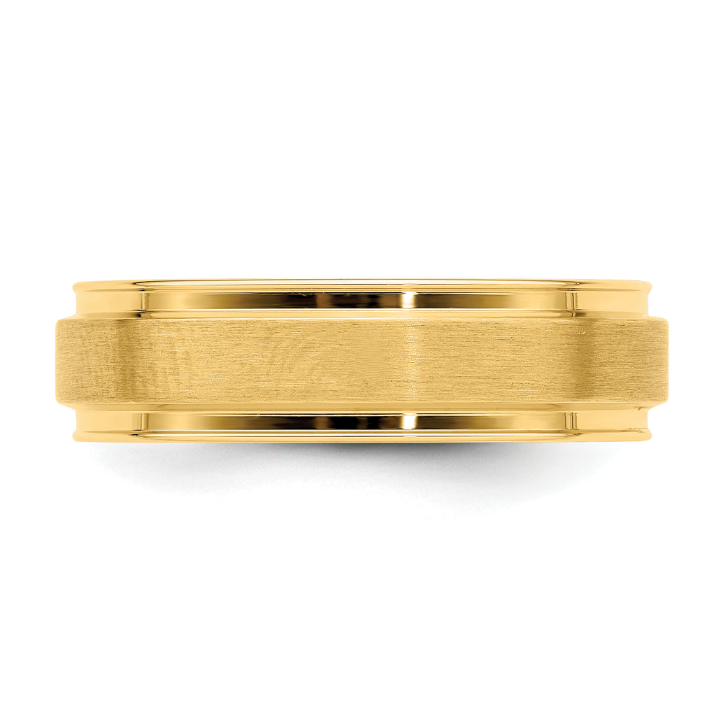 14k Yellow Gold 6mm Heavyweight Comfort Fit Brushed Satin Fancy Wedding Band Size 13.5