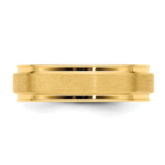 14k Yellow Gold 6mm Heavyweight Comfort Fit Brushed Satin Fancy Wedding Band Size 13.5