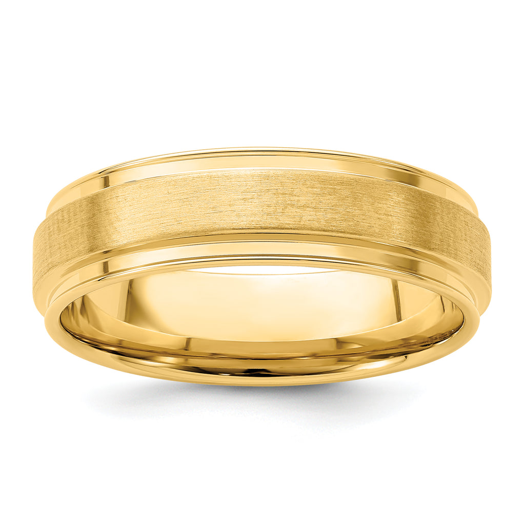 14k Yellow Gold 6mm Heavyweight Comfort Fit Brushed Satin Fancy Wedding Band Size 13.5