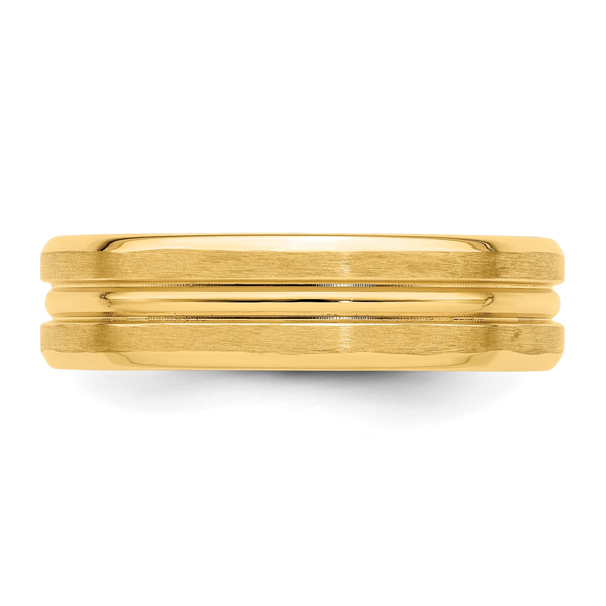 14k Yellow Gold 6mm Standard Weight Comfort Fit Brushed Satin with Center Groove Wedding Band